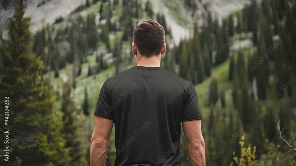 mockup of a man seen from behind in a plain black t-shirt against a background of lush, green trees in a highland forest, Ai generated Images
mockup of a man seen from behind in a plain black t-shirt against a background of lush, green trees in a highland forest, Ai generated Images