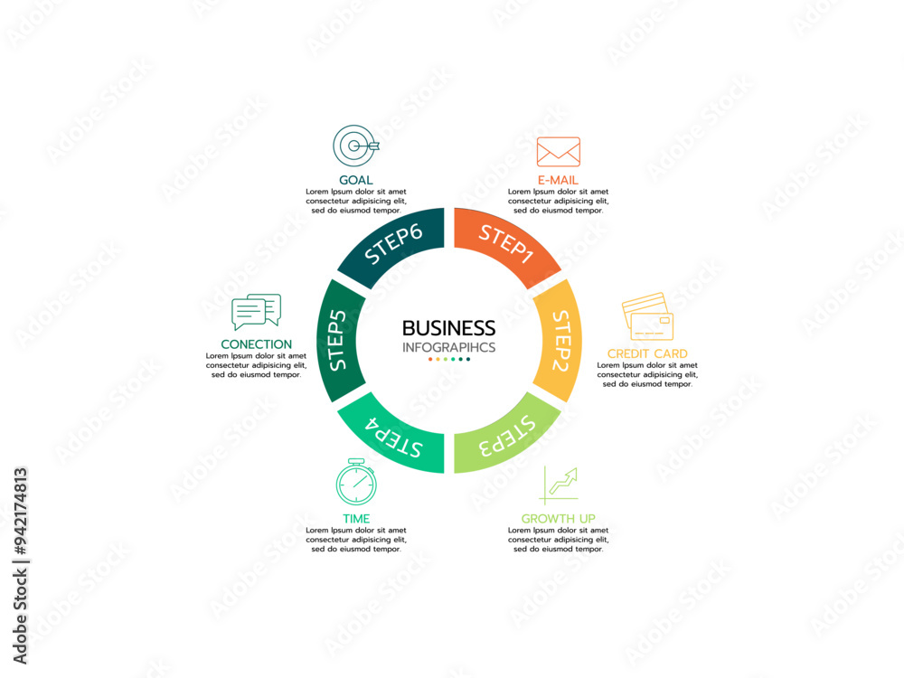 6 option cycle infographic chart. Vector illustration. 6 option cycle infographic chart. Vector illustration.