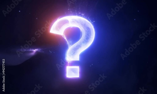 Unraveling the mystery of the glowing question mark in a cosmic landscape at twilight. Generative AI