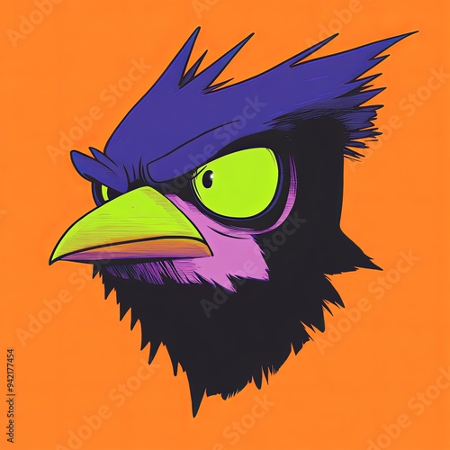 Blue Jay head vector mascot character of a cartoon-style bird with exaggerated features and a photo