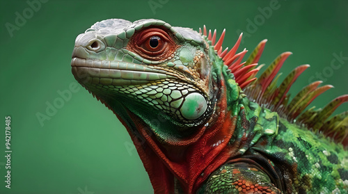 Obraz na płótnie Closeup of cute green Iguana lizard, reptile, animals and wildlife in nature background w salonie