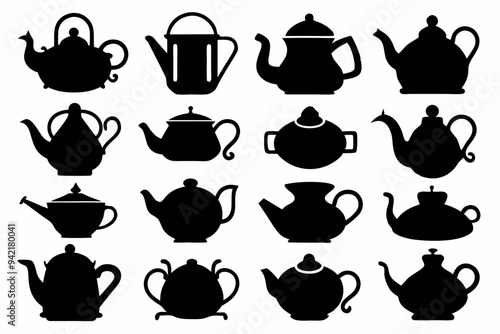 teapot silhouette set, silhouette of kettle teapot vector bundle