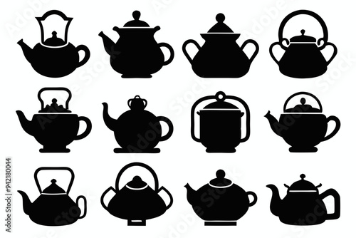 teapot silhouette set, silhouette of kettle teapot vector bundle