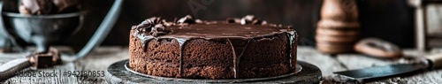 Wallpaper Mural Chocolate cake on rustic wooden table with dark background Torontodigital.ca