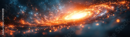 Abstract swirl of vibrant lights and particles, creating a mesmerizing, galaxylike spiral in a dark background photo