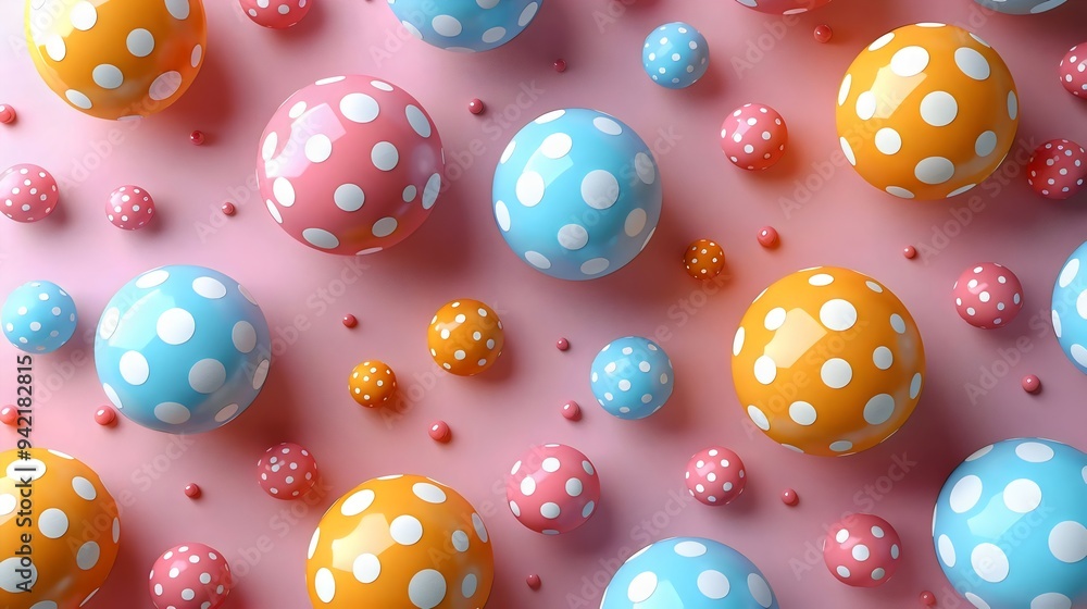 A colorful array of round balls with polka dots A colorful array of round balls with polka dots