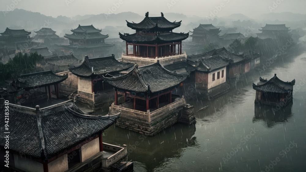Aerial View of Ancient Chinese Water Town Aerial View of Ancient Chinese Water Town