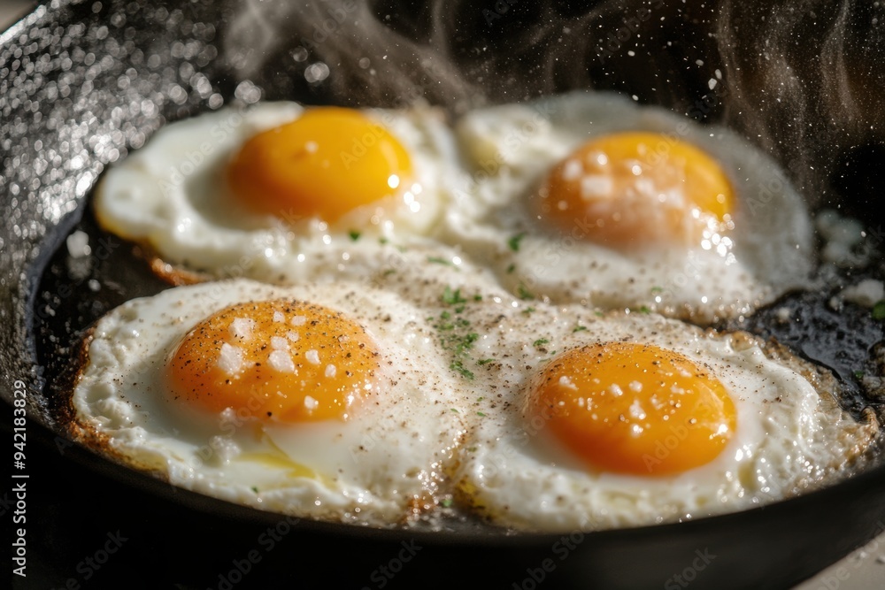 Fried Eggs with Seasoning in Cast Iron Skillet Fried Eggs with Seasoning in Cast Iron Skillet