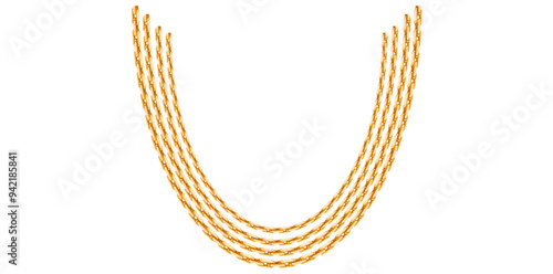 Multilayer Trendy Gold Chains On White Background, Unique Fine Jewelry Neck Design Vector Illustration.	