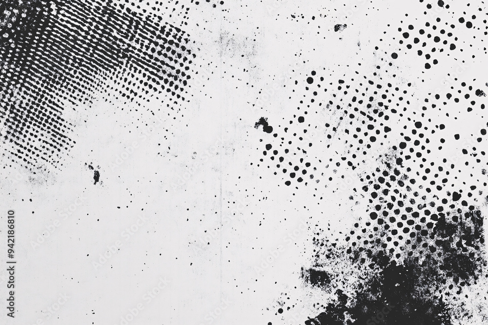 © youriy - black and white grunge texture with halftone patterns and distressed areas creating a raw vintage look suitable for edgy backgrounds