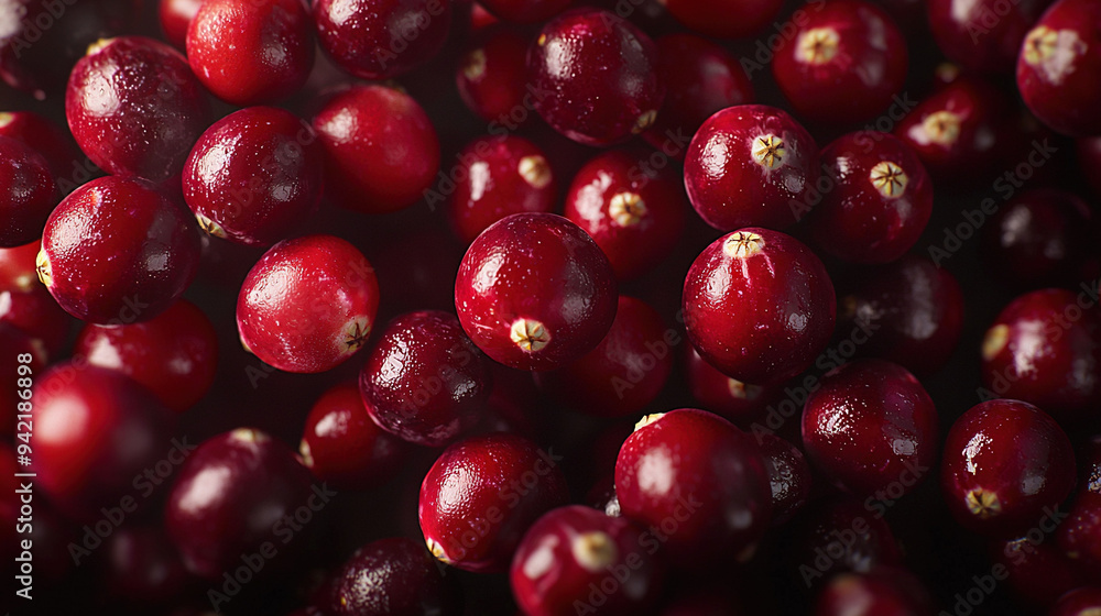A group of cranberries are arranged together atop a black counter, with droplets of water splashing around them A group of cranberries are arranged together atop a black counter, with droplets of water splashing around them