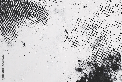 black and white grunge texture with halftone patterns and distressed areas creating a raw vintage look suitable for edgy backgrounds