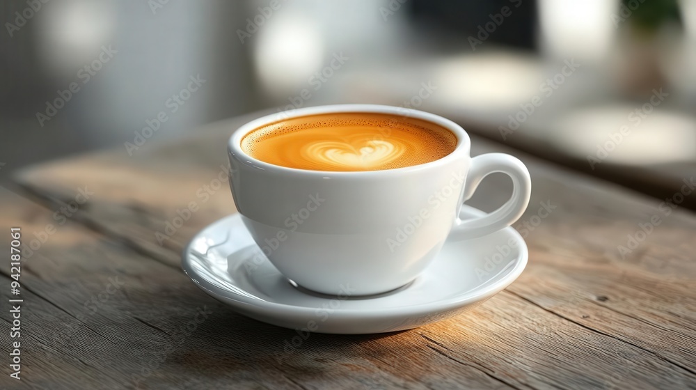 Fototapeta premium Realistic Authentic Italian espresso in small ceramic cup,