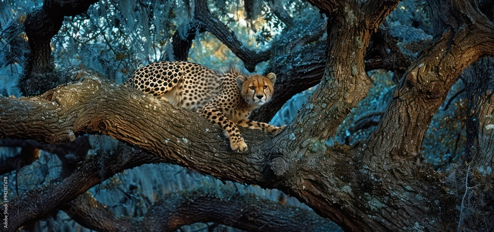 Obraz premium Cheetah Resting on a Tree Branch