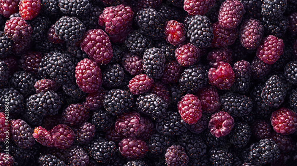 Close-up of raspberries and blackberries for textured background Close-up of raspberries and blackberries for textured background