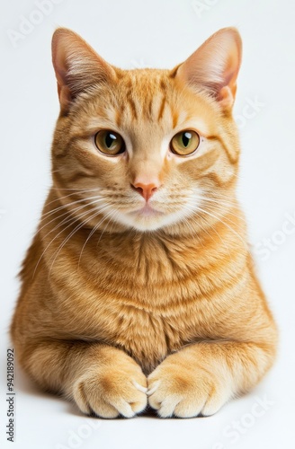 orange cat sitting and looking at the camera, against a white background