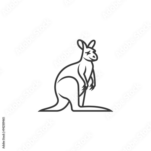 Line art illustration of a kangaroo standing on its hind legs