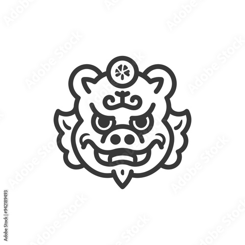 Line Art Illustration of a Japanese Shisa Lion Dog