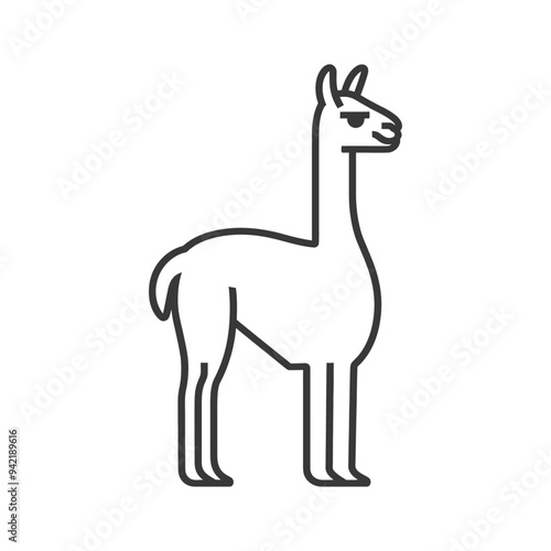 Line Art Illustration of a Llama Standing in Profile