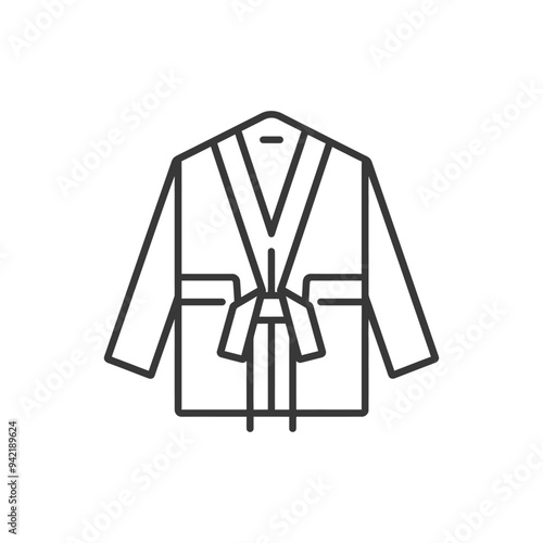 Line art illustration of a long sleeved kimono with a tied belt