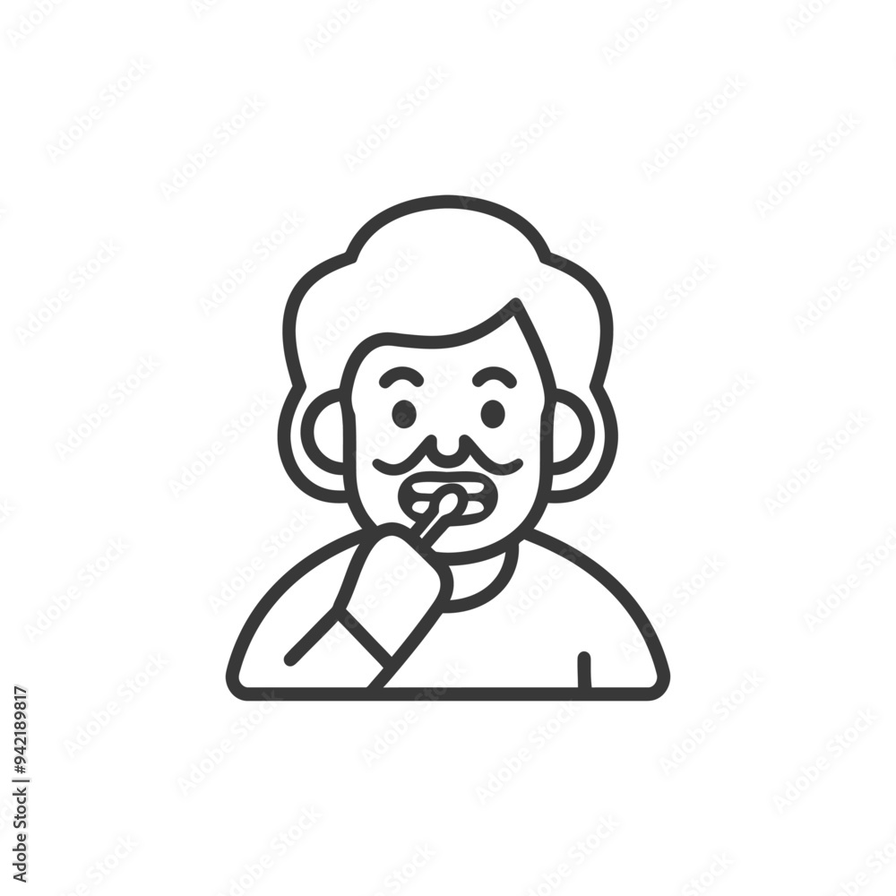 Line art illustration of a man brushing his teeth Line art illustration of a man brushing his teeth
