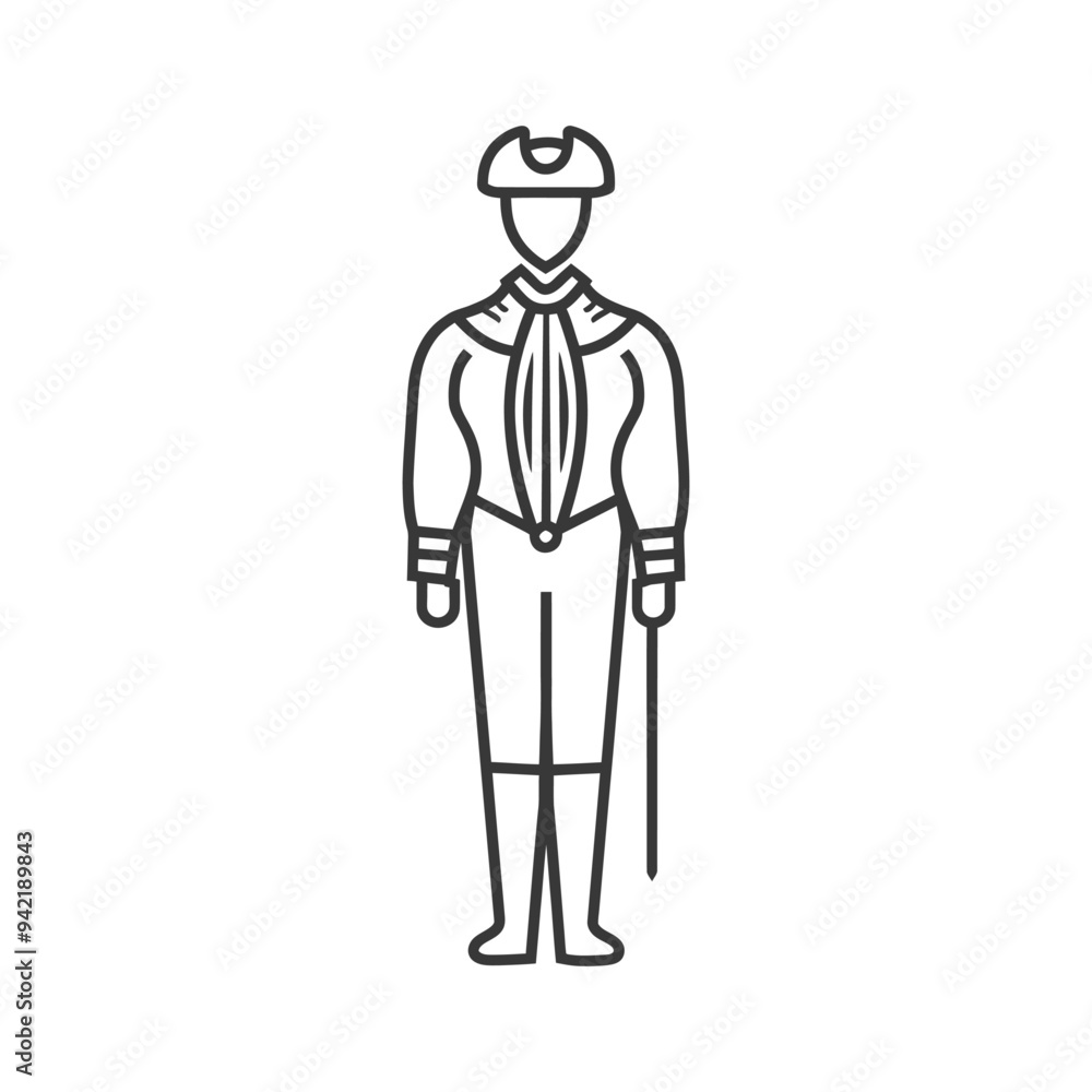 Line Art Illustration of a Man in 18th Century Clothing Line Art Illustration of a Man in 18th Century Clothing