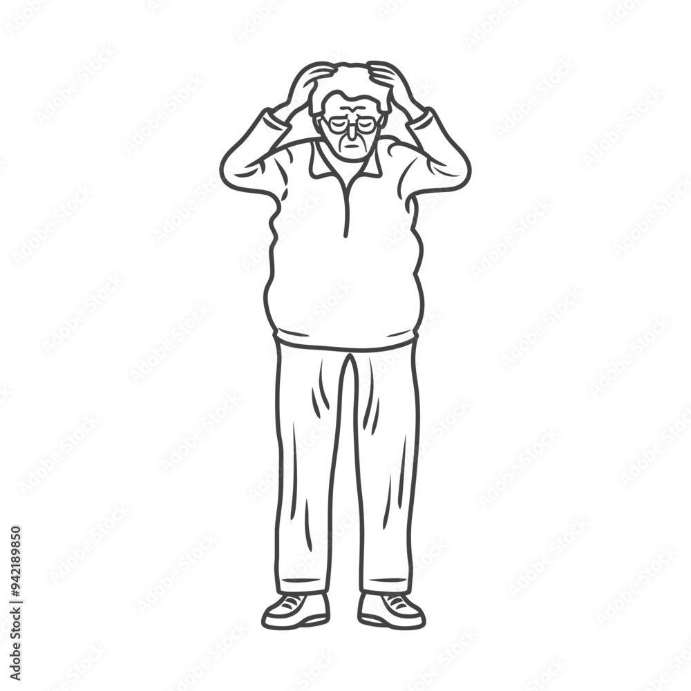 Line Art Illustration of a Man Holding His Head in Frustration Line Art Illustration of a Man Holding His Head in Frustration