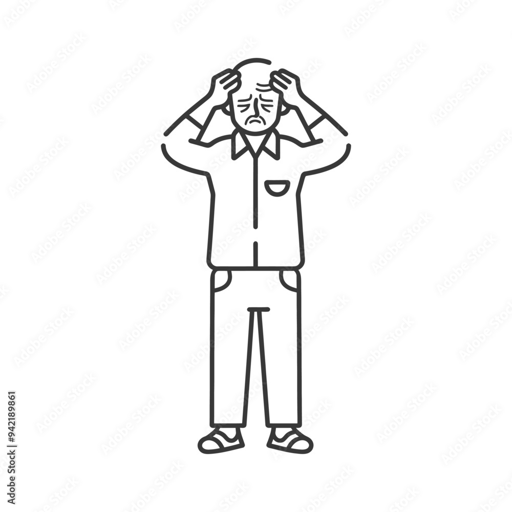 Line Art Illustration of a Man Holding His Head in Distress Line Art Illustration of a Man Holding His Head in Distress