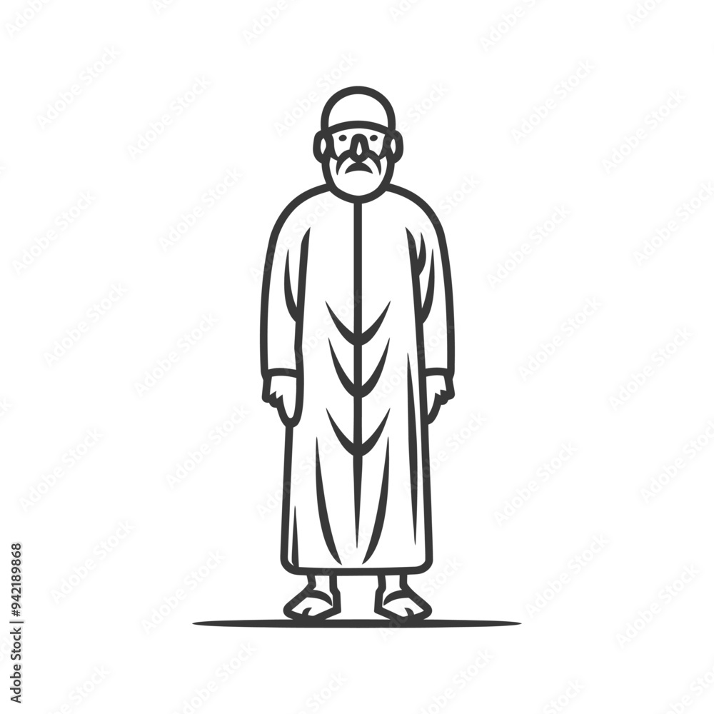 Line Art Illustration of a Man in a Long Robe Line Art Illustration of a Man in a Long Robe