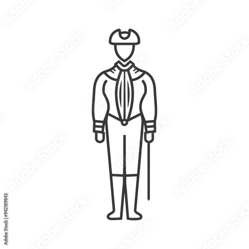 Line Art Illustration of a Man in 18th Century Clothing