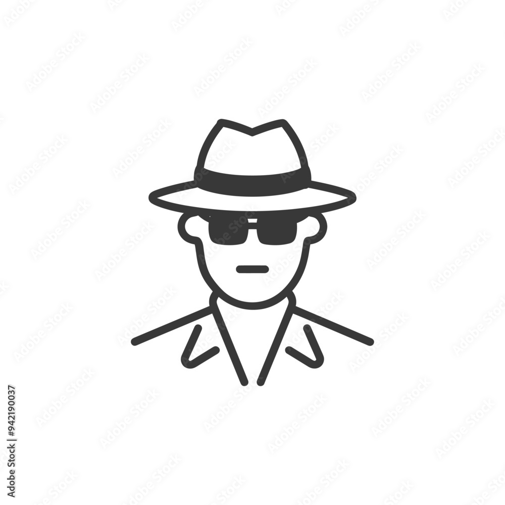 Line Art Illustration of a Man Wearing a Fedora and Sunglasses Line Art Illustration of a Man Wearing a Fedora and Sunglasses