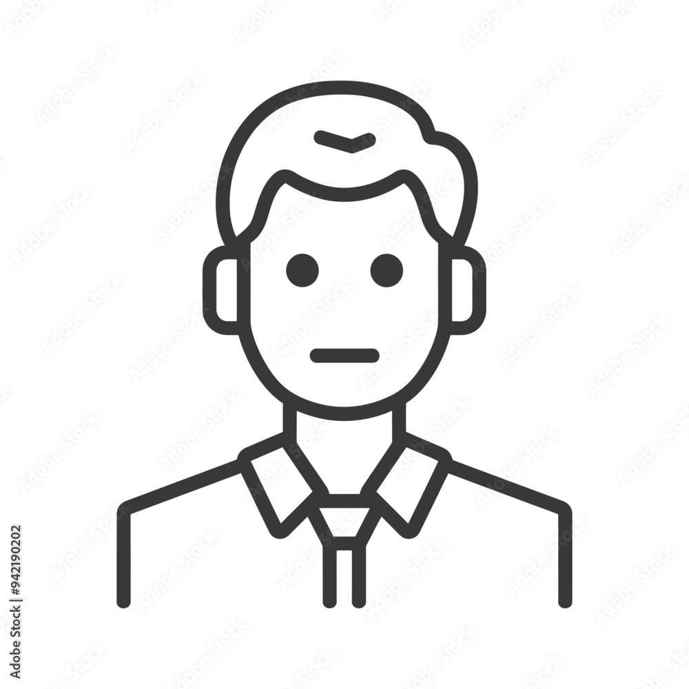 Line art illustration of a man with short hair wearing a collared shirt and tie Line art illustration of a man with short hair wearing a collared shirt and tie