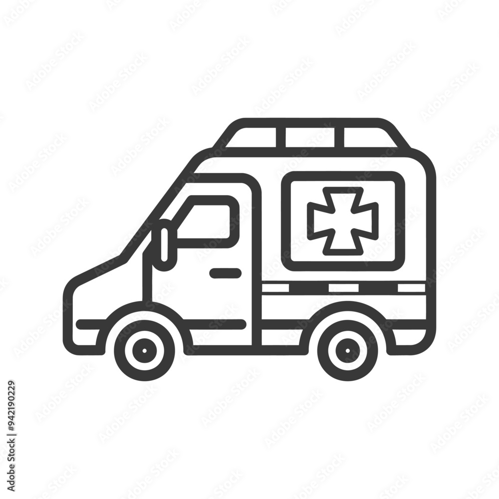 Line Art Illustration of a Medical Transport Vehicle Line Art Illustration of a Medical Transport Vehicle
