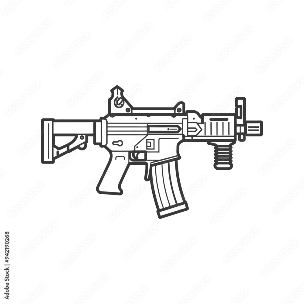 Line Art Illustration of a Modern Assault Rifle Line Art Illustration of a Modern Assault Rifle