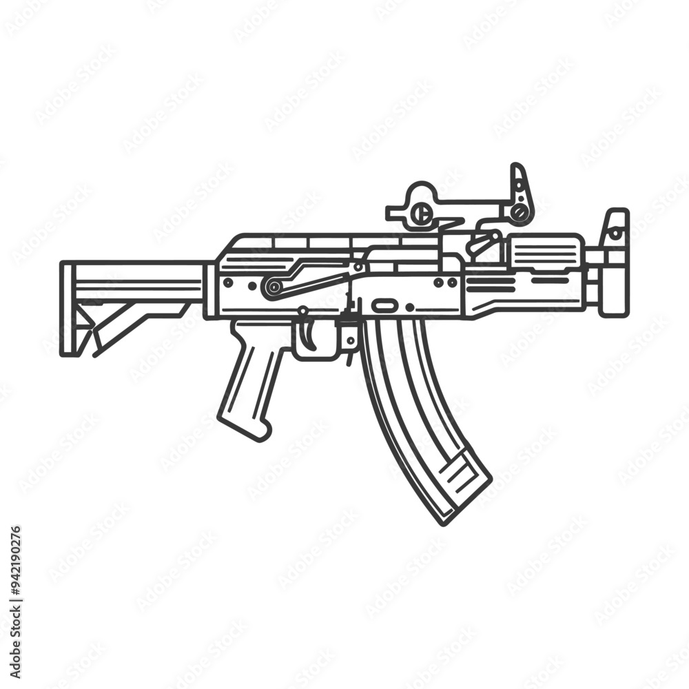 Line art illustration of a modern assault rifle Line art illustration of a modern assault rifle