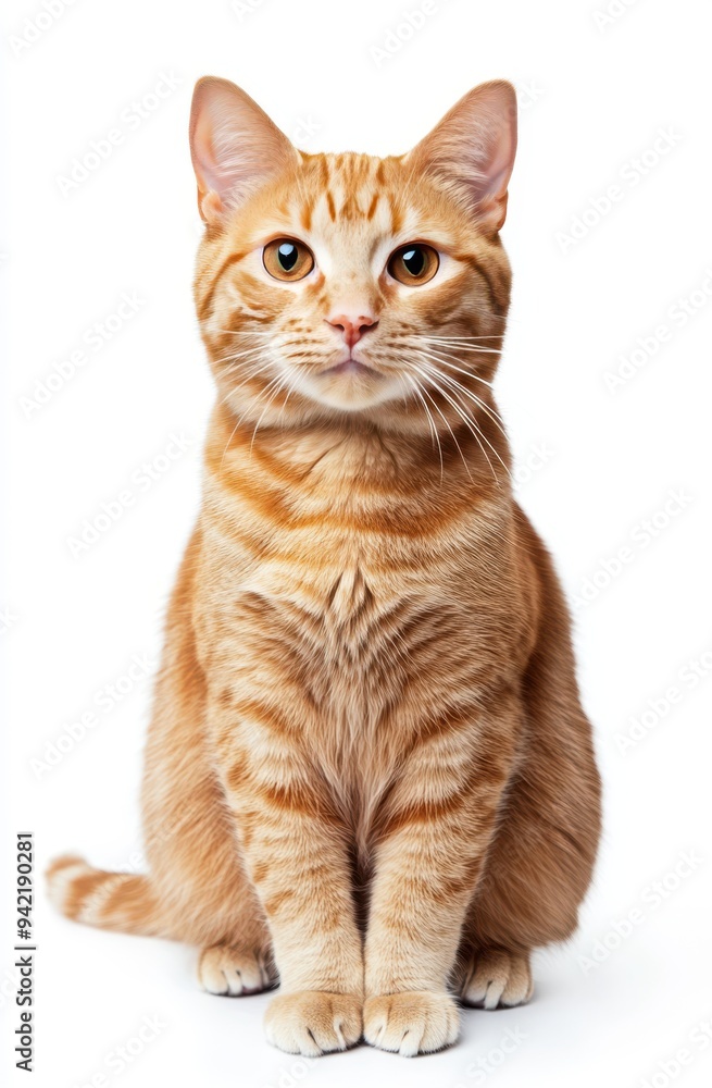orange cat sitting and looking at the camera, against a white background orange cat sitting and looking at the camera, against a white background