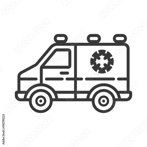 Line Art Illustration of a Medical Emergency Vehicle