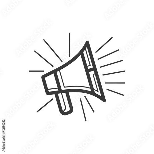 Line Art Illustration of a Megaphone with Rays of Light