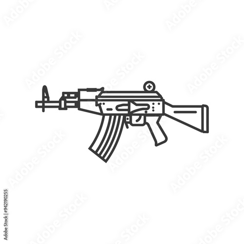 Line art illustration of a military assault rifle