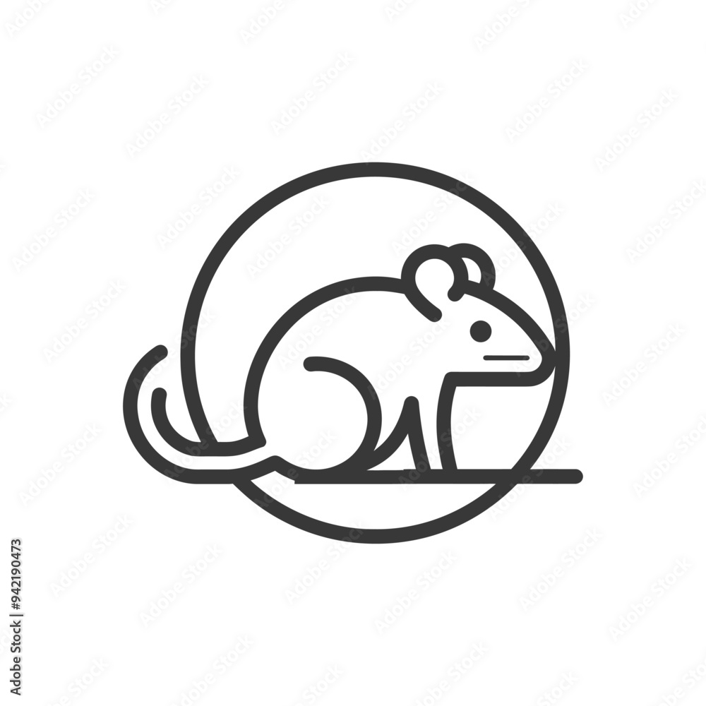 Line Art Illustration of a Mouse in a Circle Line Art Illustration of a Mouse in a Circle