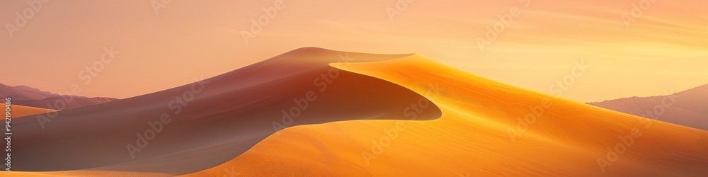 Φωτογραφία Minimalist image of a sand dune at sunset highlighting the smooth golden contours of the dune against a softly lit sky