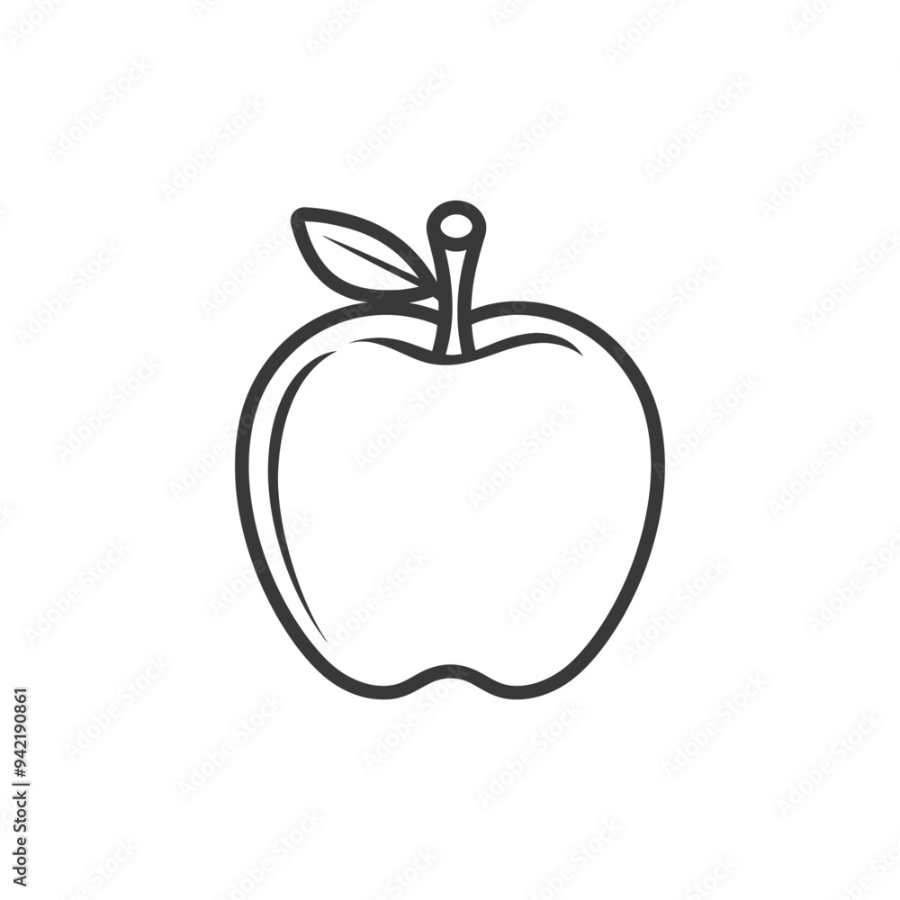 Line Art Illustration of an Apple with a Leaf Line Art Illustration of an Apple with a Leaf