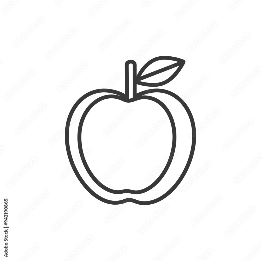 Line art illustration of an apple with a leaf Line art illustration of an apple with a leaf