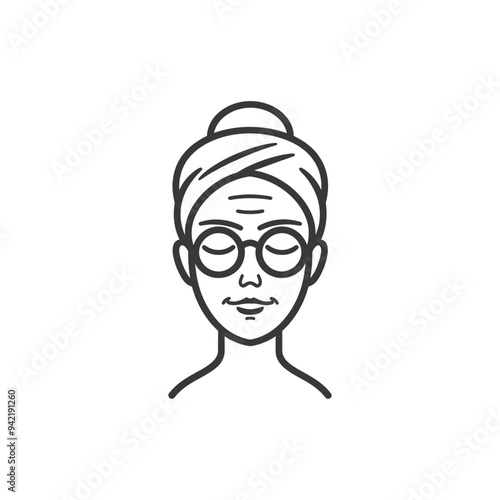 Line Art Illustration of an Elderly Woman Wearing Glasses