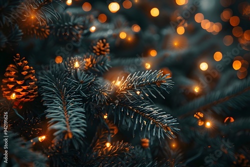 Wallpaper Mural Festive Christmas Tree with Glowing Lights, Sparkling Bokeh, and Pine Cones for Seasonal Holiday Decor Torontodigital.ca