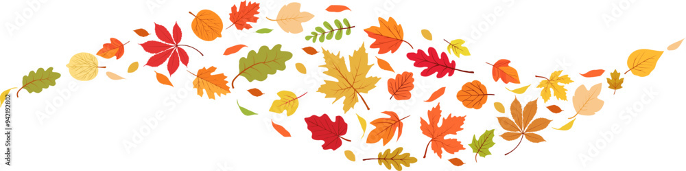 Autumn leaf border.Wave of falling leaves.Leaf fall.Autumn flying leaves.Watercolor leaves in the wind.Autumn leaves seamless border. Autumn leaf border.Wave of falling leaves.Leaf fall.Autumn flying leaves.Watercolor leaves in the wind.Autumn leaves seamless border.