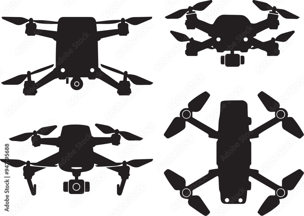 Set FPV Drone. Hand drawn vector illustration Set FPV Drone. Hand drawn vector illustration