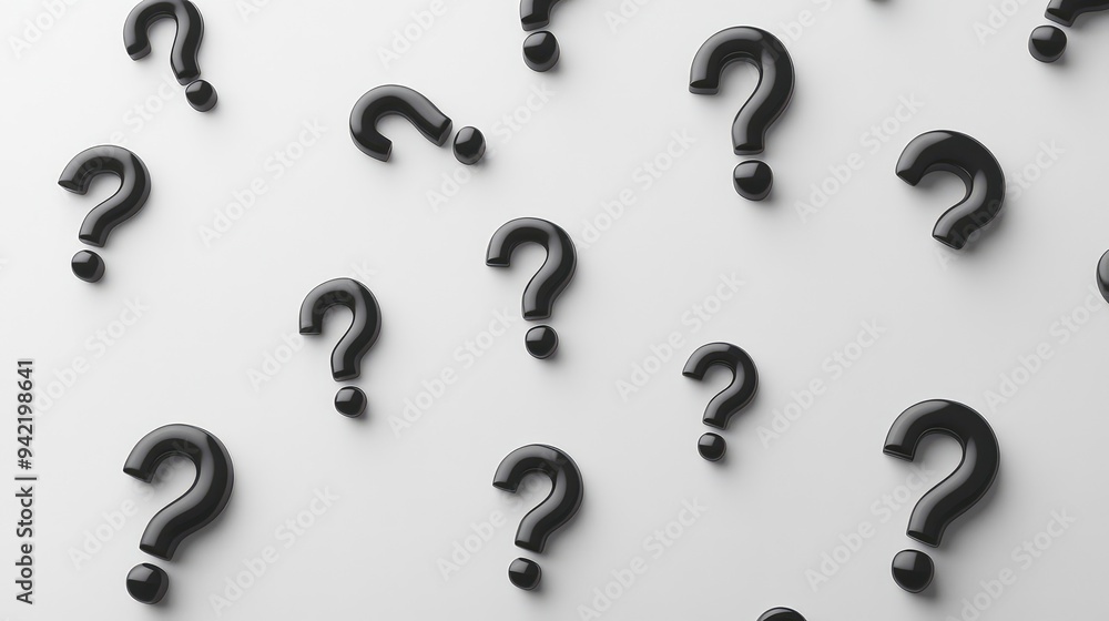 Monochrome Question Marks: A Series of Black and White Questions Scattered Across a White Background, Perfect for Educational and Conceptual Projects Monochrome Question Marks: A Series of Black and White Questions Scattered Across a White Background, Perfect for Educational and Conceptual Projects