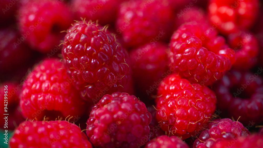 panoramic delicious photo of fruit, Close-up of raspberries, top fill frame, background, close-up view. Selective focus. panoramic delicious photo of fruit, Close-up of raspberries, top fill frame, background, close-up view. Selective focus.