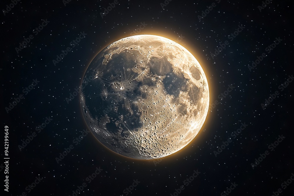 Obraz premium A full moon in the night sky with stars in the background